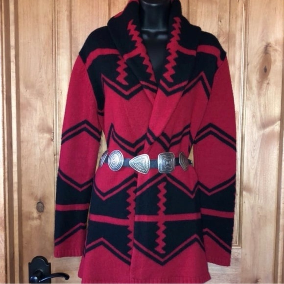 Lauren Ralph Lauren Native Aztec Lambswool Cardigan Sweater Size Medium - Picture 10 of 11